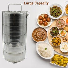 5799 Big Size 5 Compartment Lunch Box Stainless Steel Round Tiffin Traditional Tiffin Box for Kids, College, Office Men and Women Meal Holder with Locking Clip 5 Containers (16x5 Inch)