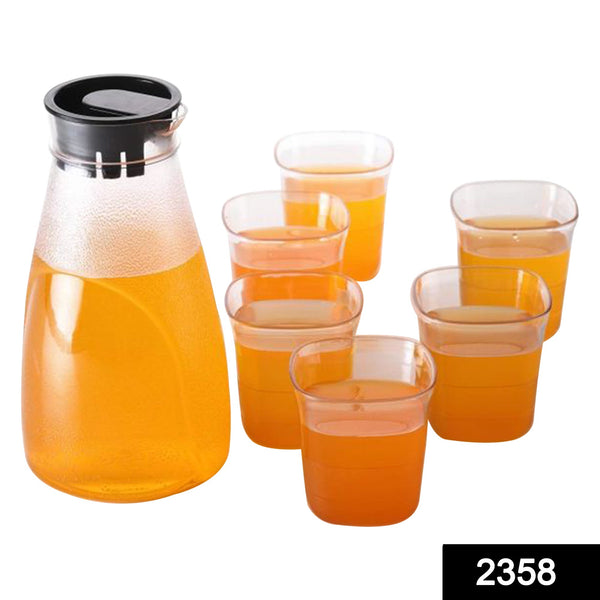 2358 Plastic Transparent Unbreakable Lemon Juice Jug Set and 6 pcs Glass DeoDap